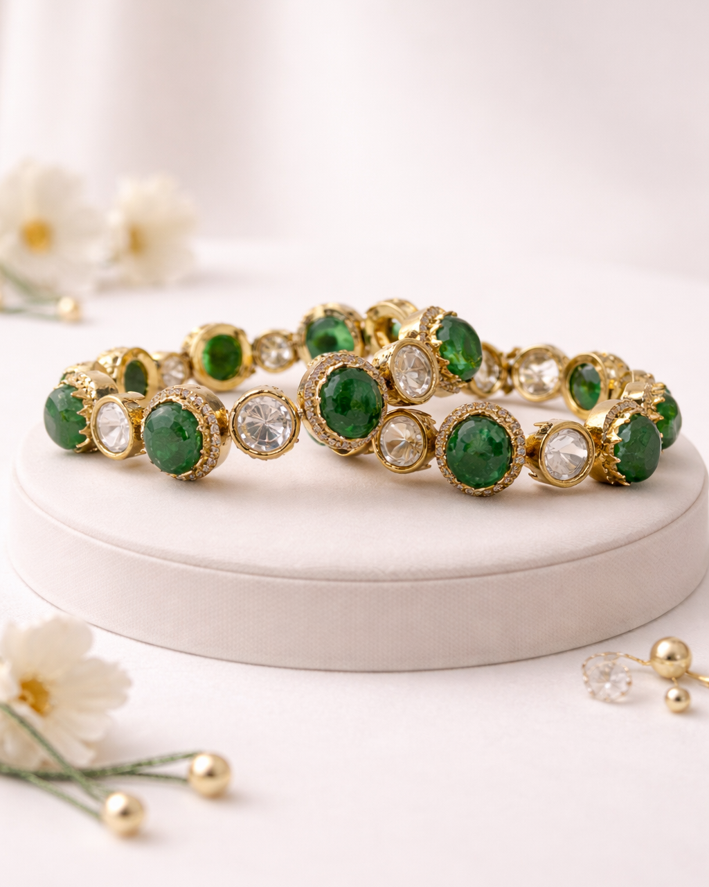 Emerald & Polki Diamond Gold-Plated Bangles(Set of 2)-G352400