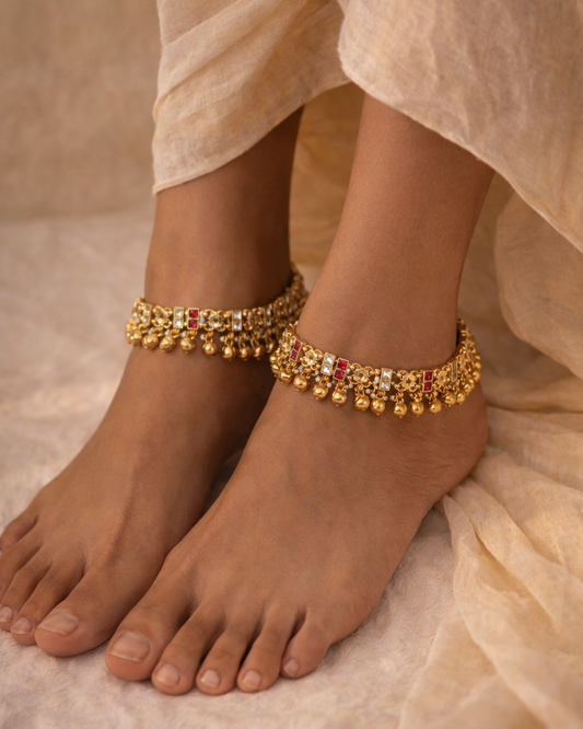 Handcrafted Ruby & Kundan Bridal Payal(Anklet)-G759400
