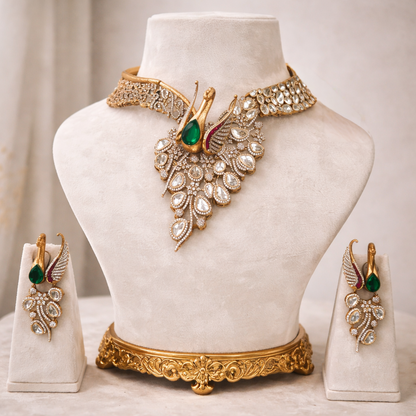 Peacock motif Grand Mossaintite polki set