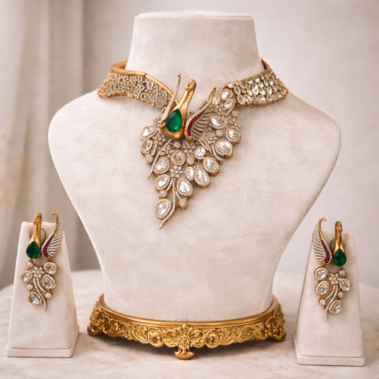 Peacock motif Grand Mossaintite polki set