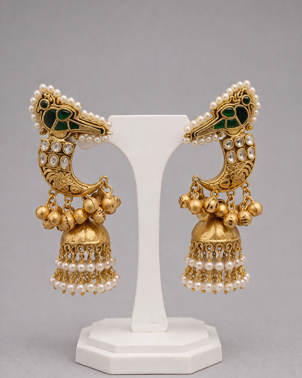 Fusion Kundan & Pearl Peacock Jhumka Earrings-G351000