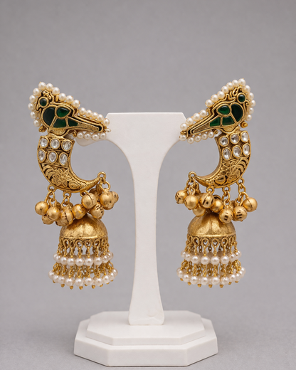 Fusion Kundan & Pearl Peacock Jhumka Earrings-G351000