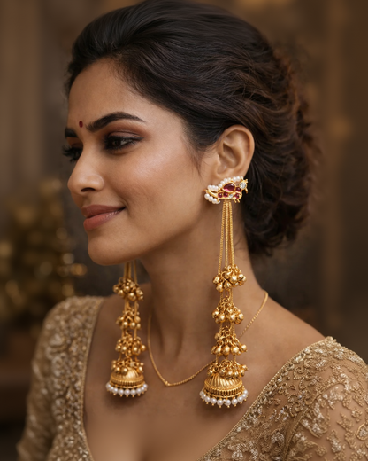 Royal Kashmiri Long Chain Jhumka Earrings-G35800