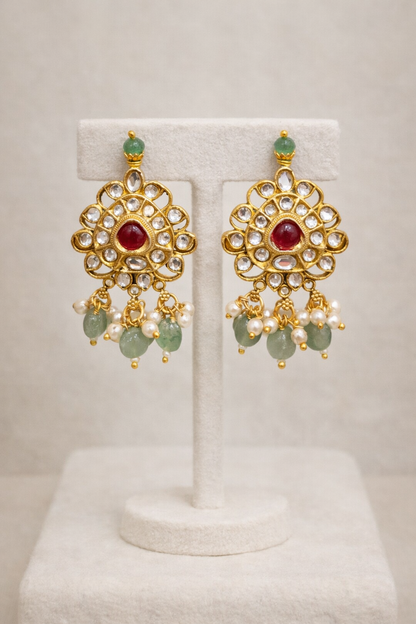 Polki & Kundan Choker Necklace Set with Pearl Drops