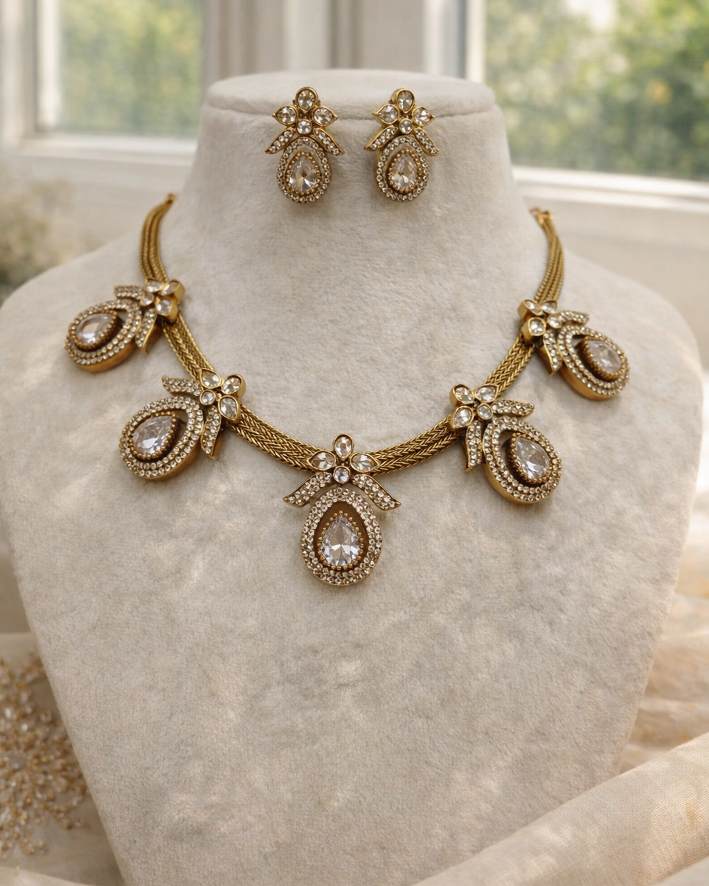 Charm Victorian Stone Short Necklace Set-G352200