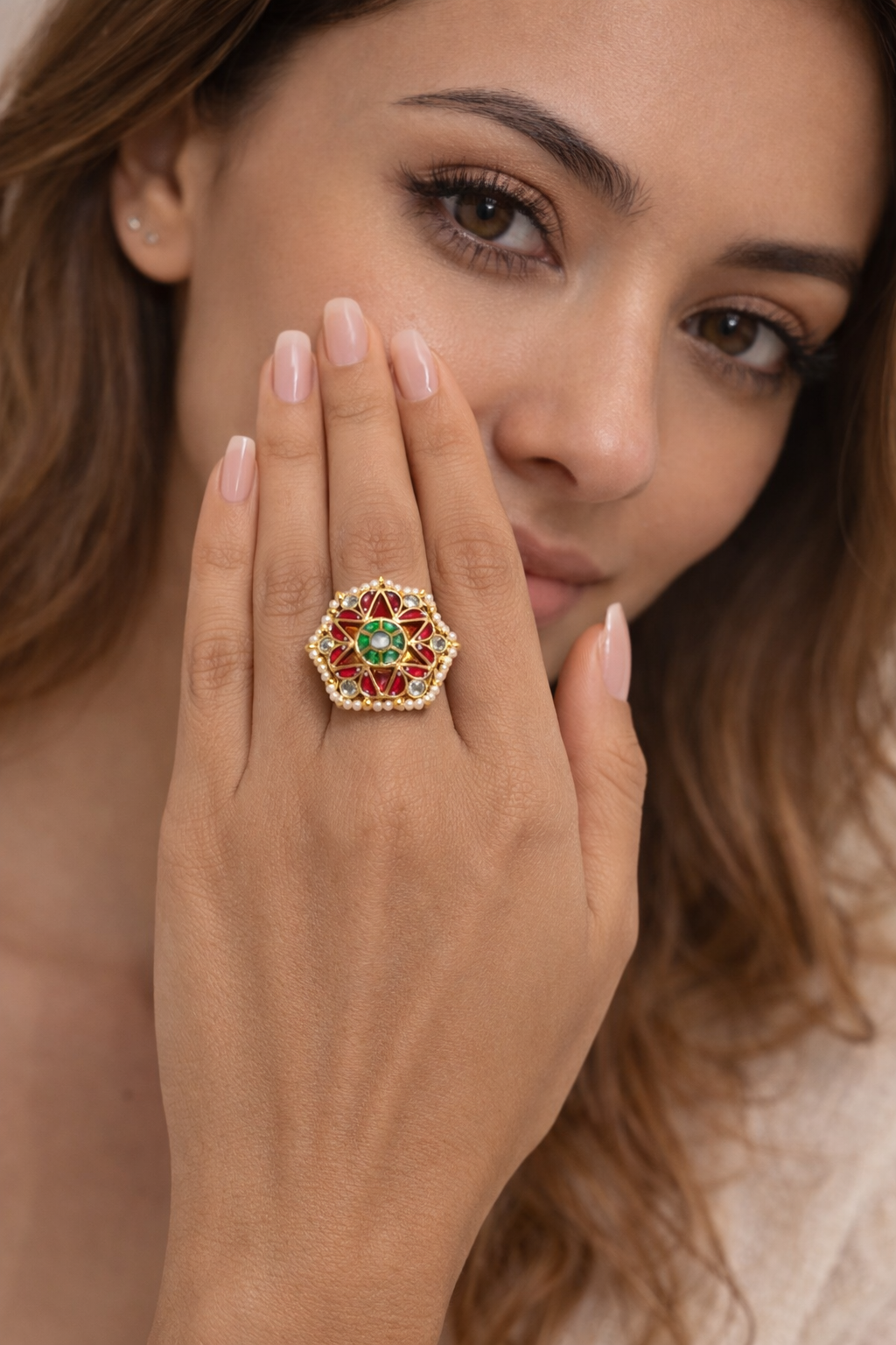 Traditional Floral Kundan Cocktail Ring
