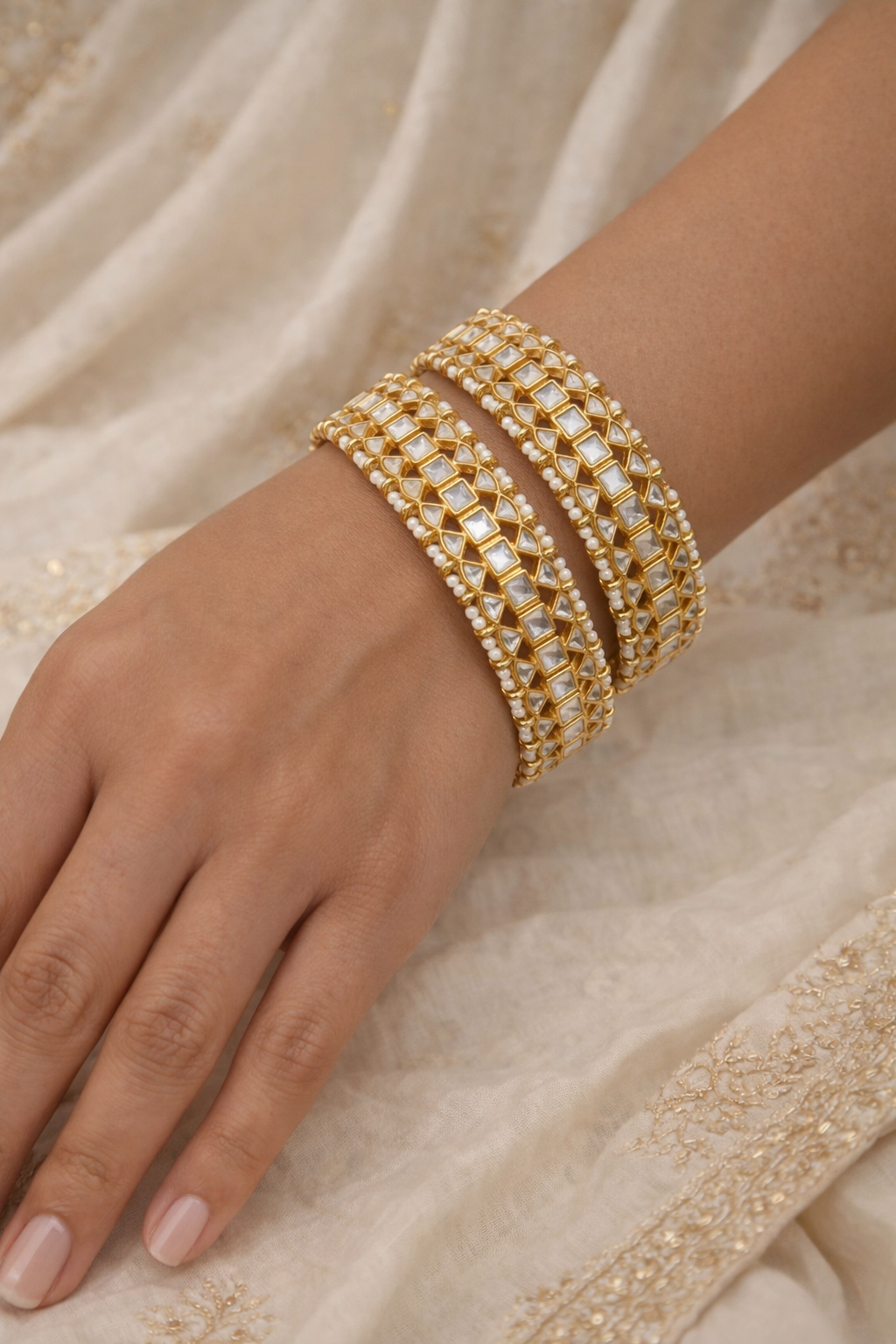 Gold Plated Kundan Polki Bangles