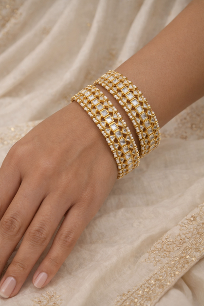 Gold Plated Kundan Polki Bangles