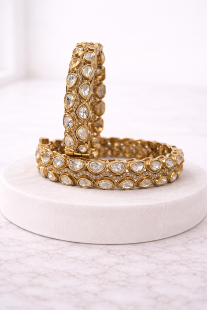 Mossonite Gold-Plated Kundan Polki Bangle(Set of 2)