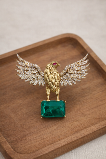 Eagle Diamond Emerald Brooch-G351400