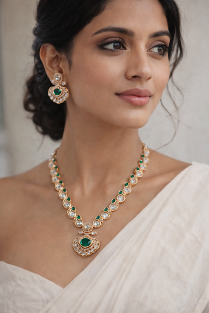 Green Kundan Polki Necklace Set