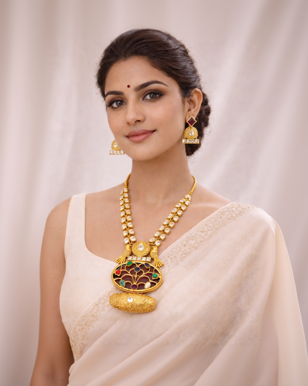 Vintage-Fusion Kundan Polki Necklace Set-G351700