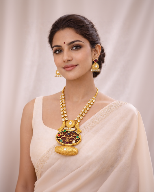 Vintage-Fusion Kundan Polki Necklace Set-G351700