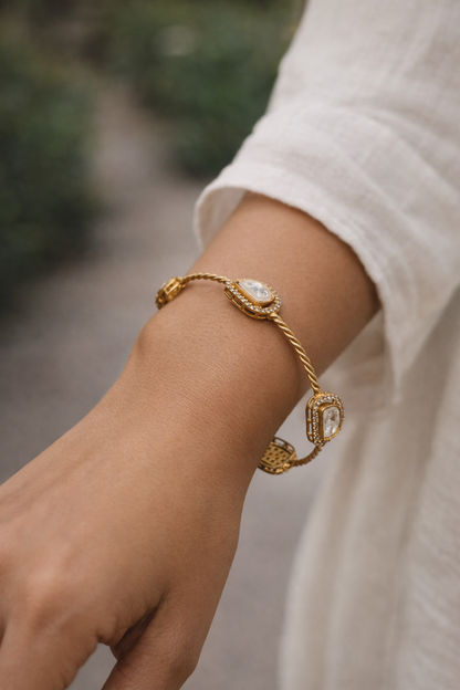 Gold-Plated Mossonite Kada  Bangle