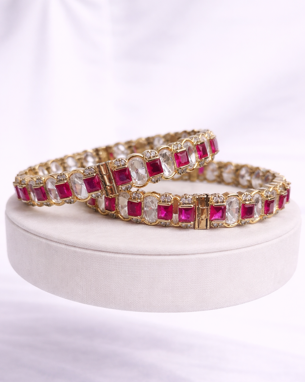 Ruby & Clear Stone Gold-Plated Bangle Set(Set of 2)-G354100
