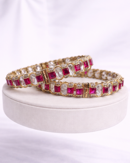 Ruby & Clear Stone Gold-Plated Bangle Set(Set of 2)-G354100