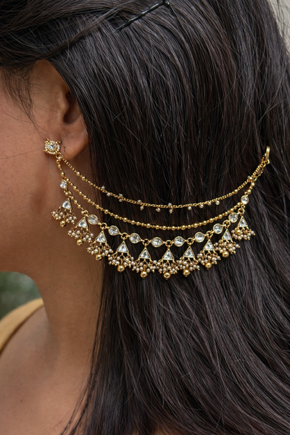 Gold Plated Kundan & Pearl Kansar(Pair)-G353700