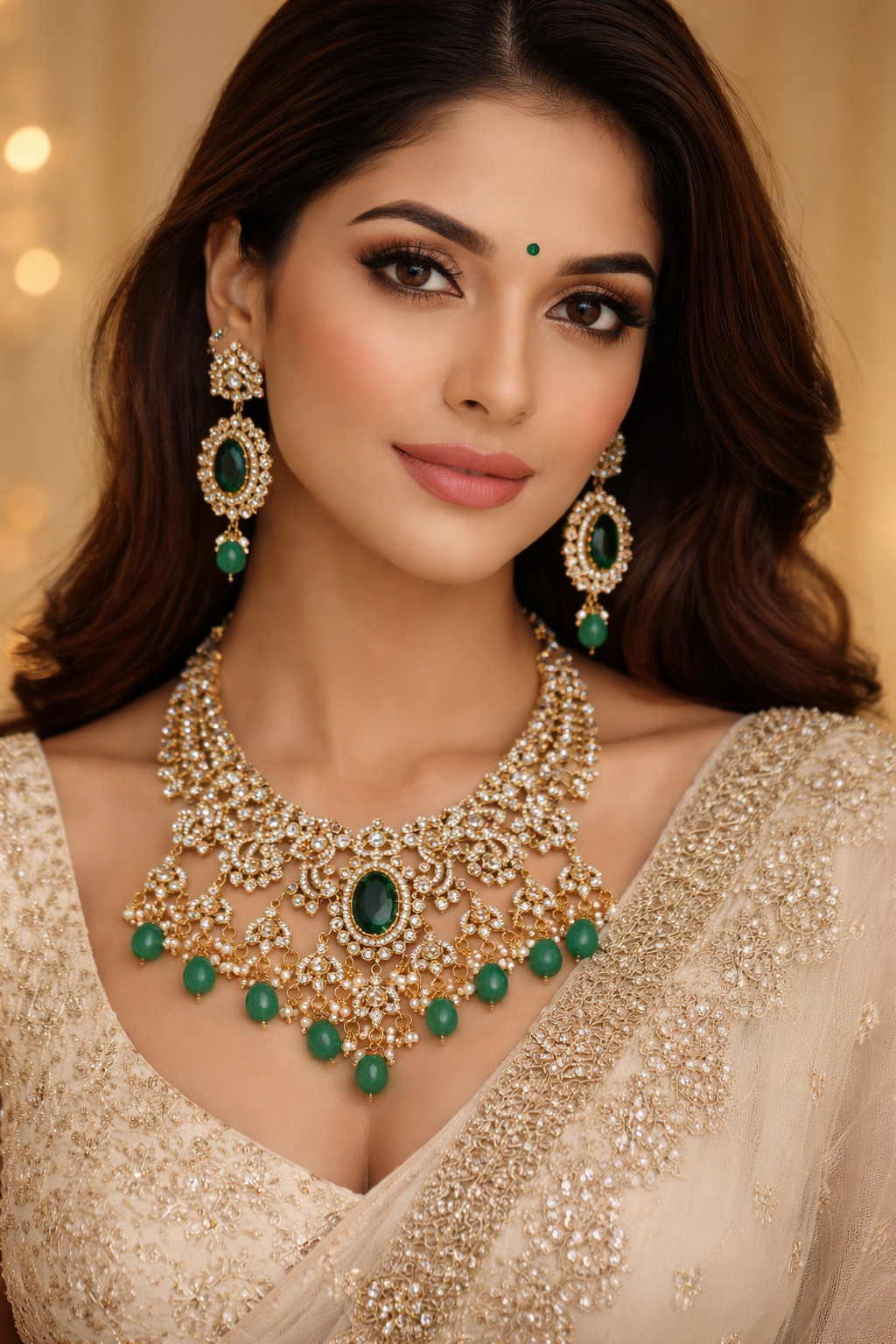 Floral Waterdrop American Diamond Necklace Set