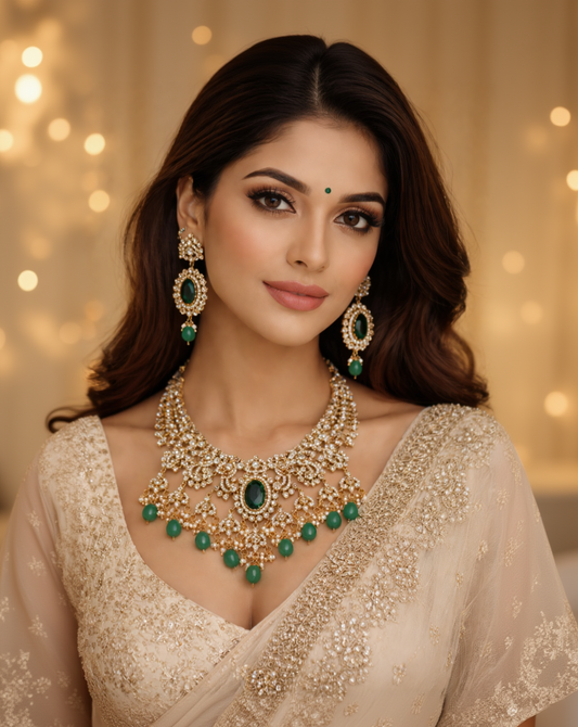 Floral Waterdrop American Diamond Necklace Set-G354100