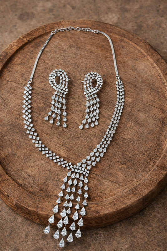 Dazzling American Diamond Tassel Necklace Set