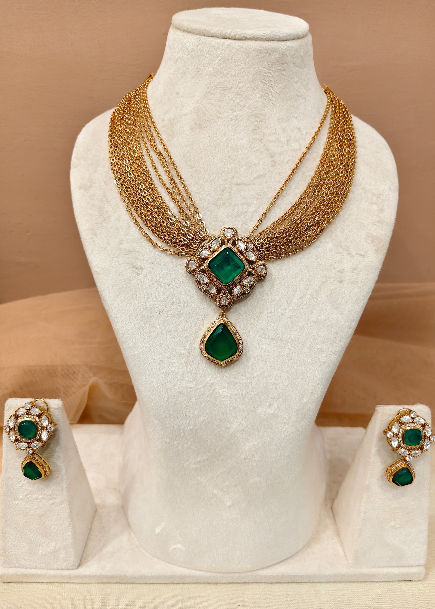 Moissanite Emerald Necklace Set-G754800