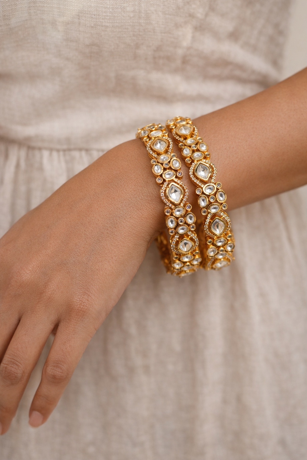 Handcrafted Gold-Plated Mossonite Bangles(Set of 2)-G354150