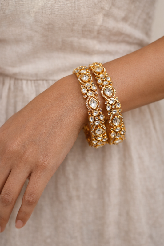 Handcrafted Gold-Plated Mossonite Bangles(Set of 2)