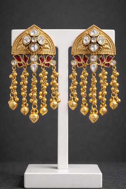 Mossonite Jhumka Earrings in Antique Gold-G353000