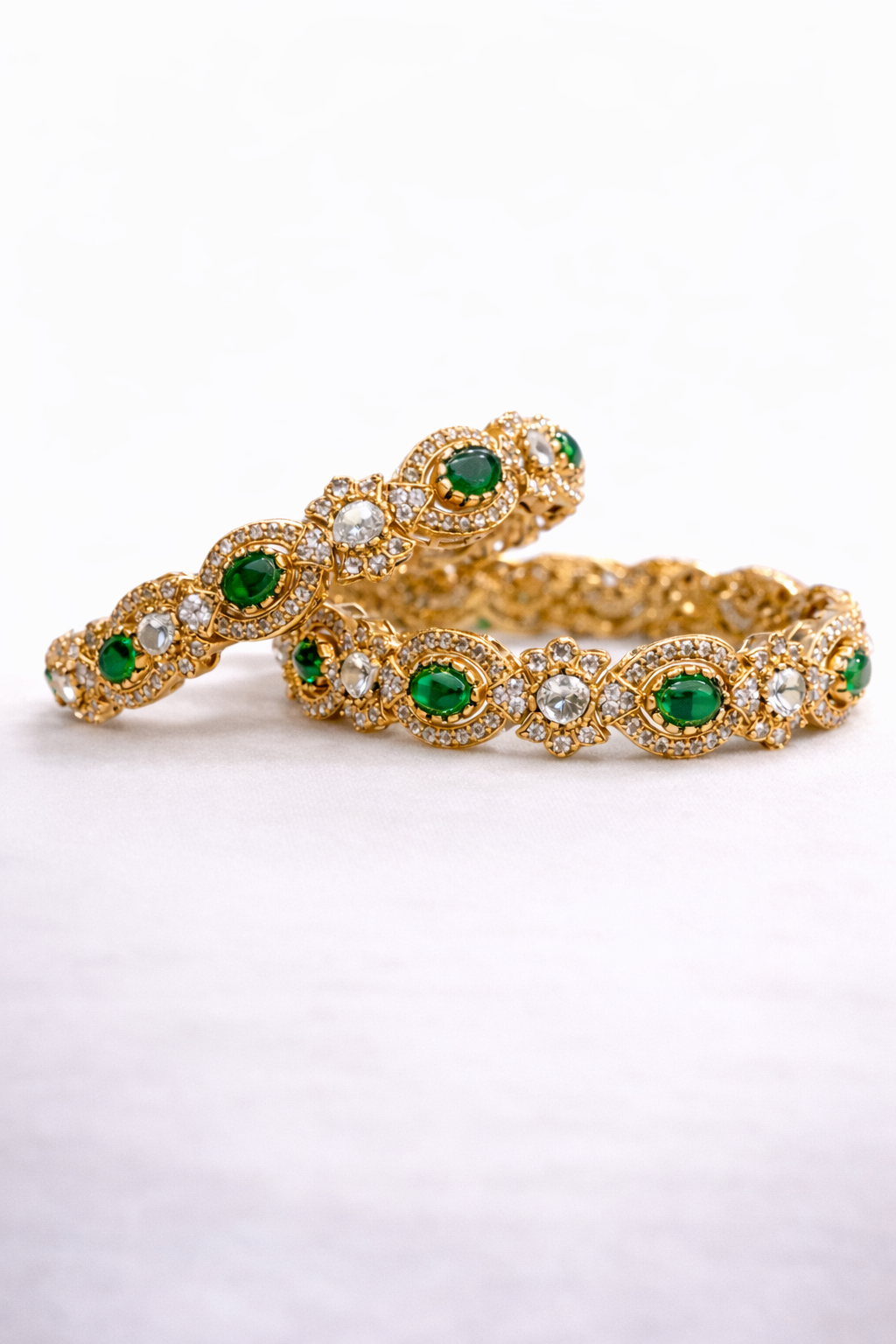 Emerald Stone & CZ Diamond  Bangles(Set of 2)