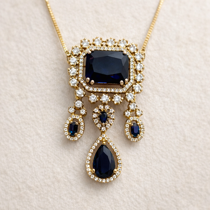 Royal Blue & Crystal Gold-Toned Pendant Set