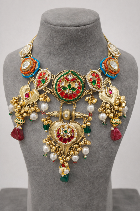Fusion Jadau Kundan & Gold-Plated Necklace Set-G357300