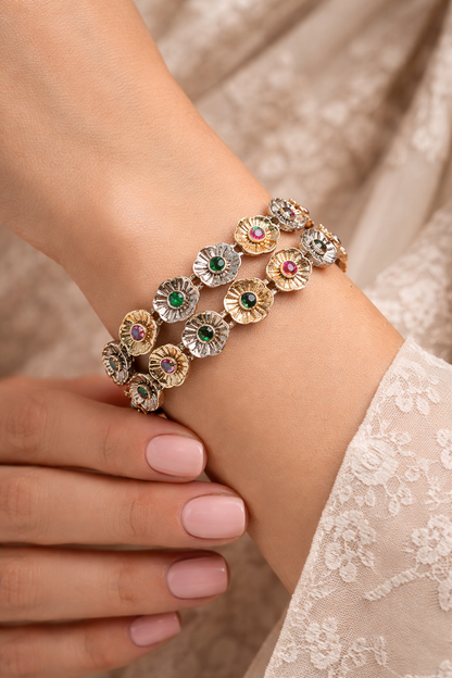 Dual-Tone Floral design German Silver Bangles(Set of 2)-G35800