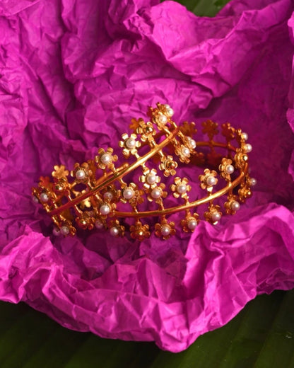 Fusion Pearl & Gold Plated Floral Bangles (Set of 2)-G351000