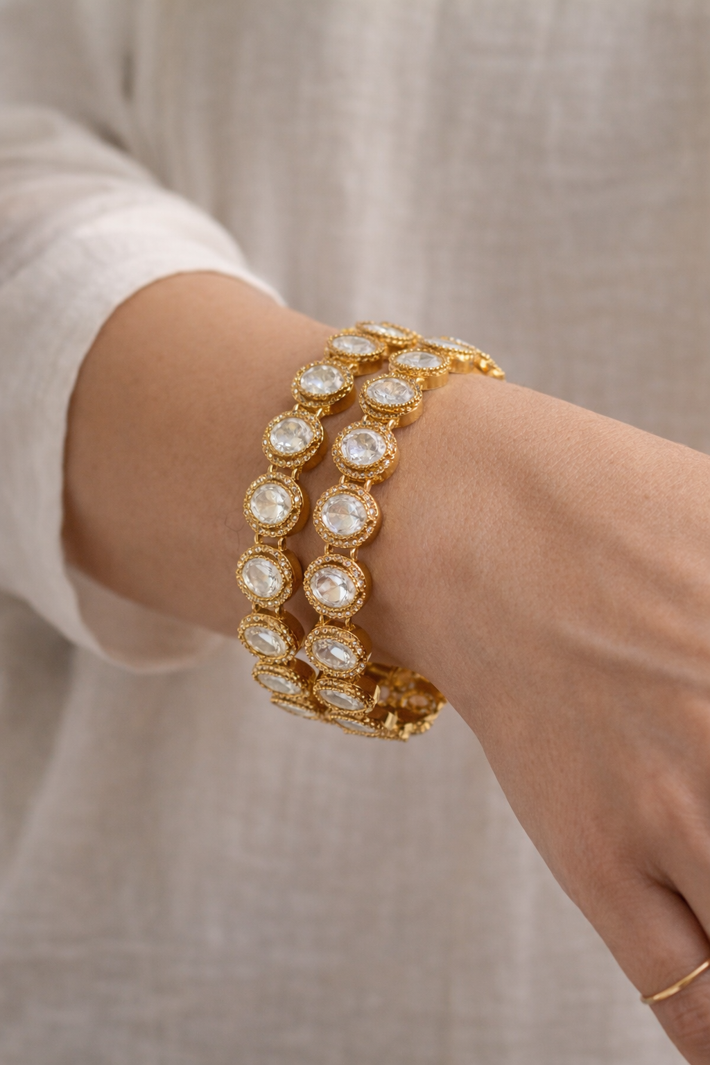 Gold Plated Mossonite Bangles(Set of 2)