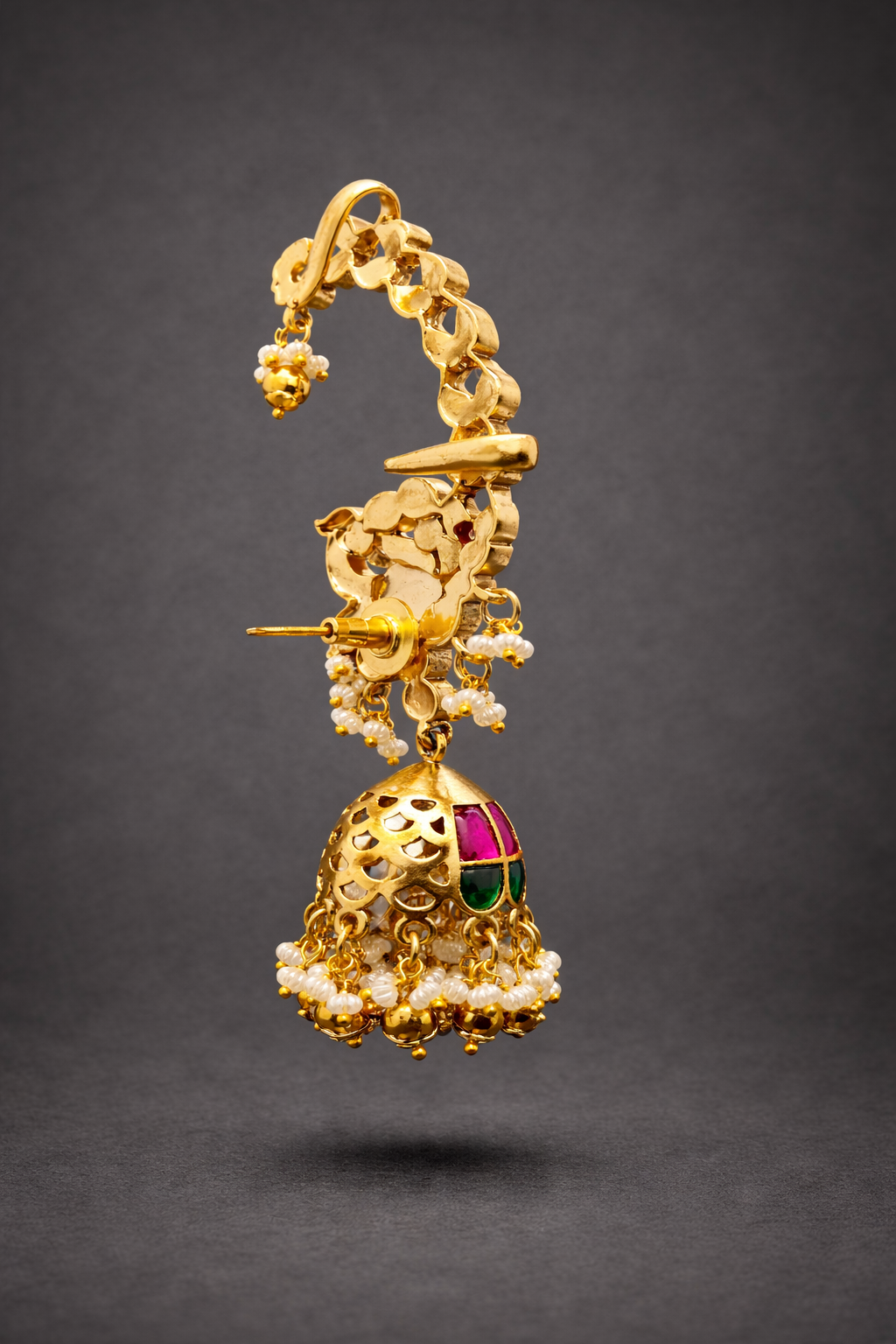 Jadav Pachi Kundan Peacock Design Jhumka Earrings(Ear Cuffs)-G354200