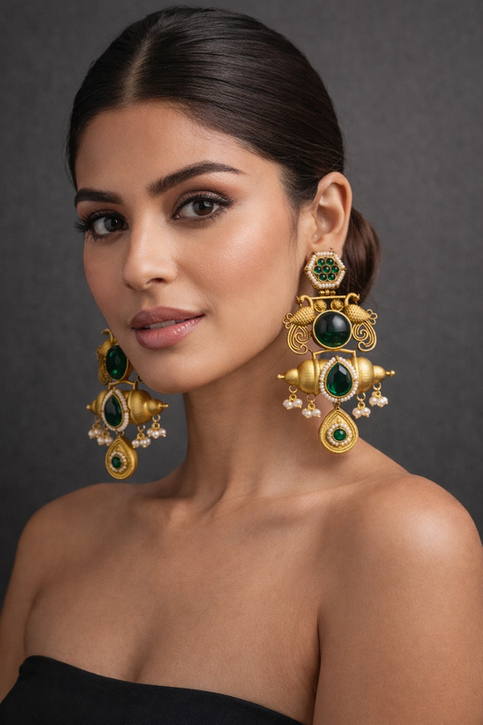 Kashmiri Handmade Gold Toned Earrings-G351100