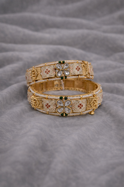 Meenakari Matte Gold Heritage Bangles(Set of 2)