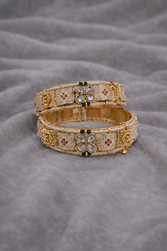 Meenakari Matte Gold Heritage Bangles(Set of 2)
