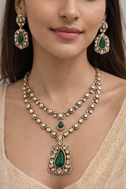 Noorika 2-Line Mossointe Necklace Set