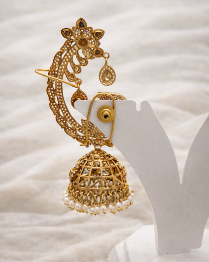 Peacock Jhumka Style Mossaintite Earcuff with Errings-G353800
