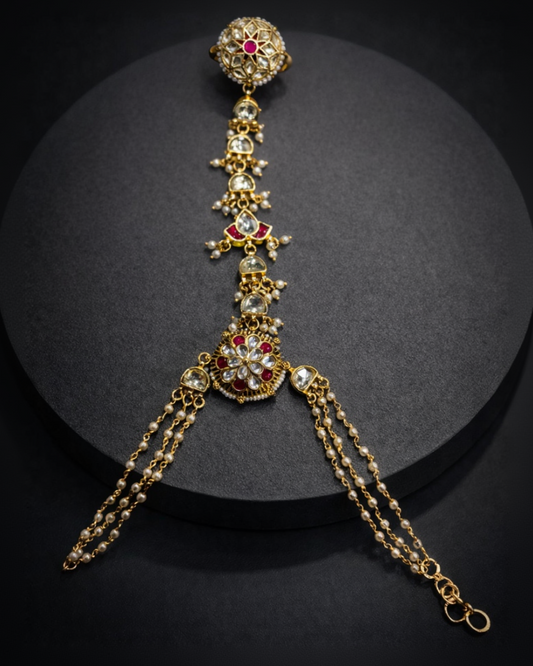 Pearl & Kundan Haath Phool / Haath Panja Bracelet-G352300