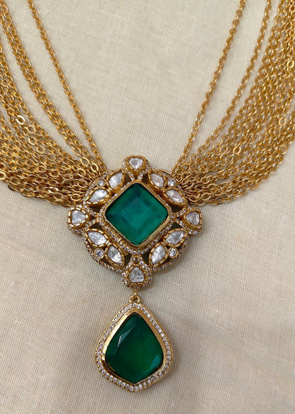 Moissanite Emerald Necklace Set-G754800