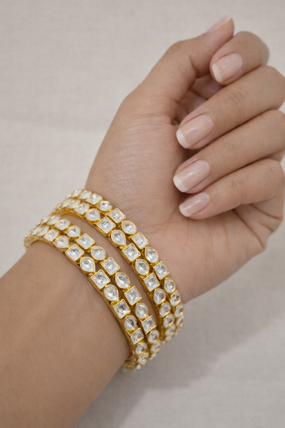 Uncut Kundan Polki Gold-Plated Bangle(set of 4)