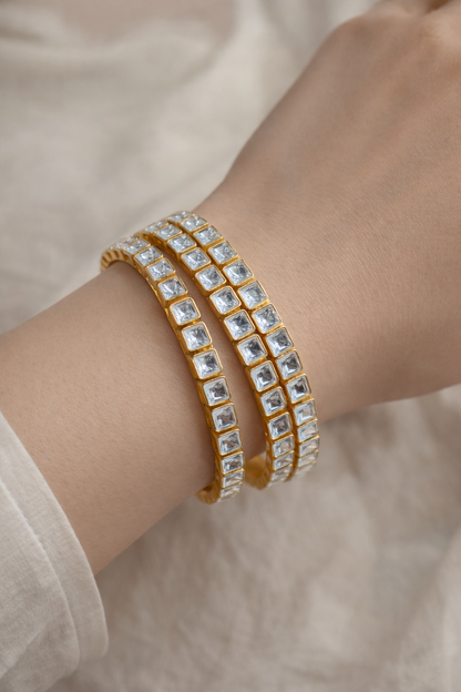 Gold Plated Kundan Bangles (Set of 4)