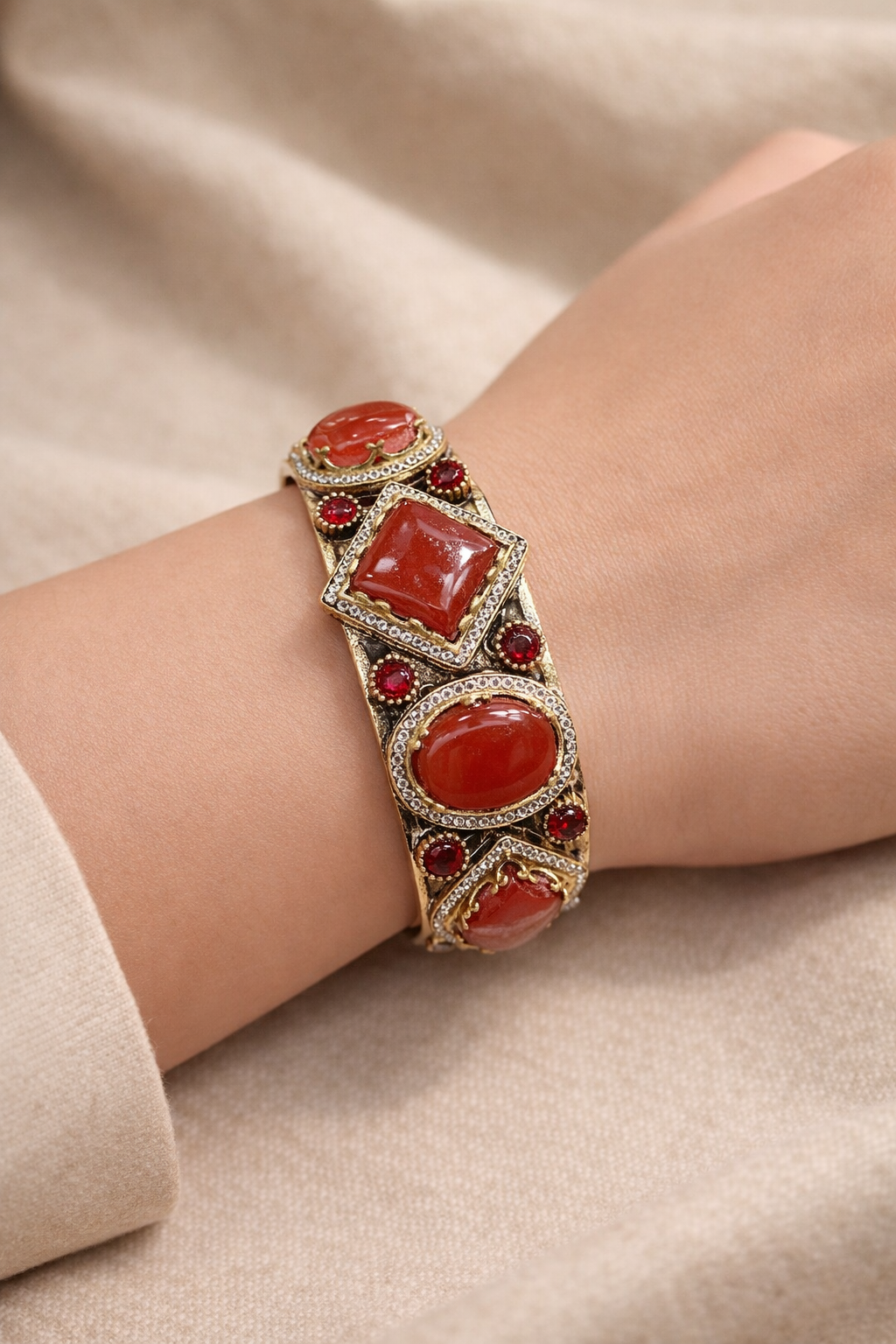 Vintage-Inspired Natural-Gemstone Gold Cuff Bracelet-G352200