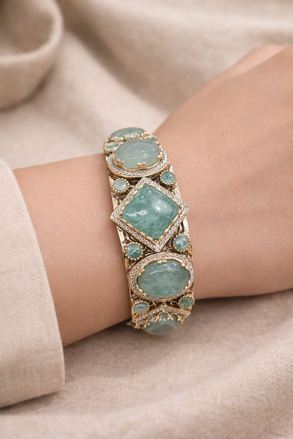 Vintage-Inspired Natural-Gemstone Gold Cuff Bracelet-G352200