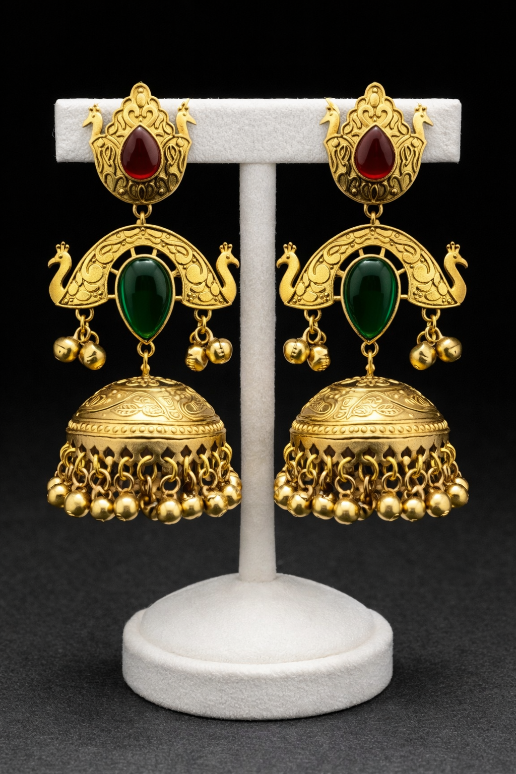 Peacock Design Gold Plated Gemstone Jhumki Earrings-G351400