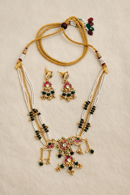 Elegant Pachi Kundan Choker Set with Matching Earrings & Pearl Drops