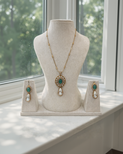 Jyothika Emerald & Crystal Pendant Set-G751800