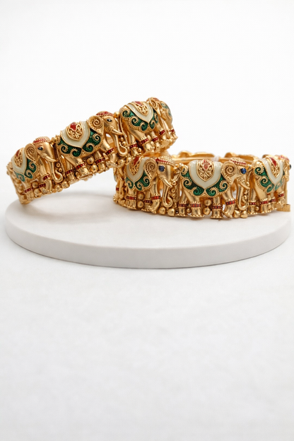 Handcrafted Meenakari Elephant Bangles(Set of 2)
